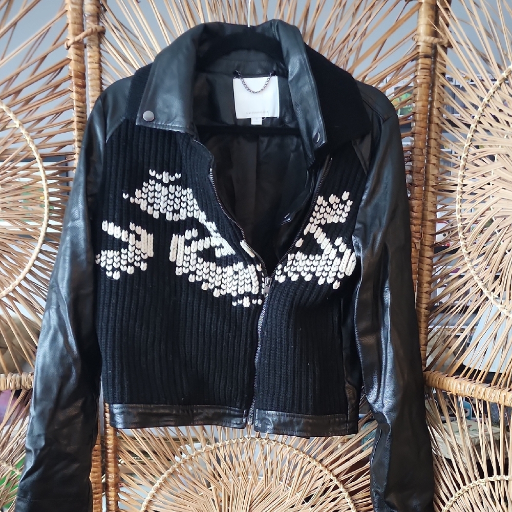 Medium Anthropologie faux leather moto jacket with knit design